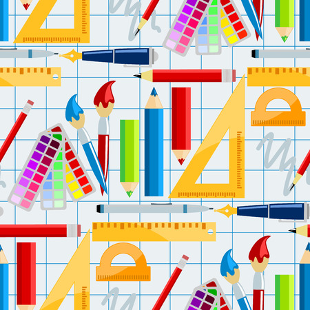 Creativity school supplies seamless pattern background imagination vector illustration.のイラスト素材