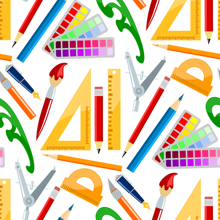 Creativity school supplies seamless pattern background imagination vector illustration abstract colorful flat creative process design development elements.のイラスト素材