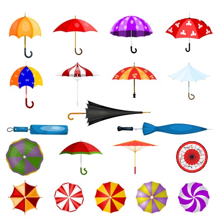 A Umbrella vector umbrella-shaped rainy protection open or closed and parasol illustration set of protective cover isolated on white backgroundのイラスト素材