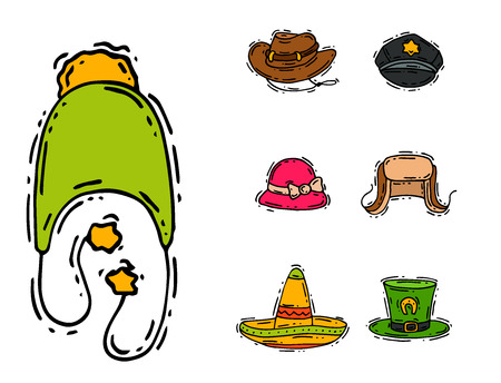 Different holiday carnaval hat fashion accessory party celebration for masquerad clothing vector illustrationのイラスト素材