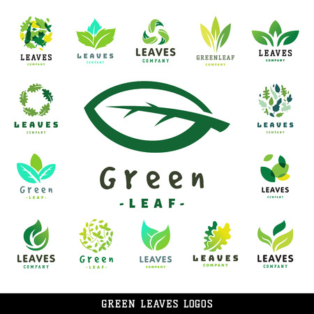 Set of green leaf eco logo design symbol illustration.のイラスト素材