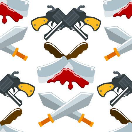 Flat seamless pattern weapons vector format knife rmy graphic gun war symbols illustration background.のイラスト素材
