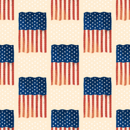 Independence day USA flags United States american symbol freedom national emblem vector illustration. Wavy patriotic banner shape celebration holiday symbol seamless pattern background.のイラスト素材