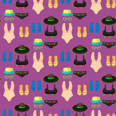 Beachwear bikini cloth fashion looks vacation seamless pattern background sea light beauty clothes vector illustratonの写真素材