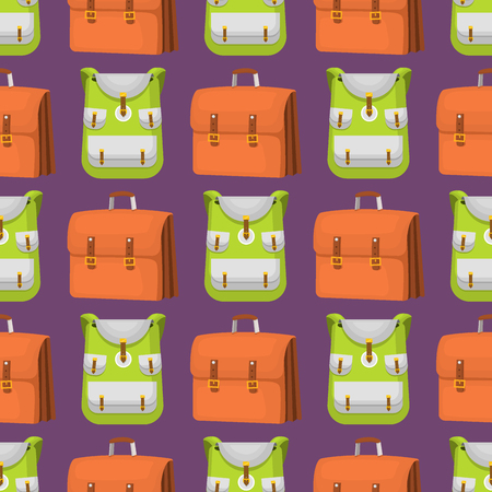 Back to School kids backpack vector illustration work time education baggage rucksack learning luggage seamless pattern background.のイラスト素材