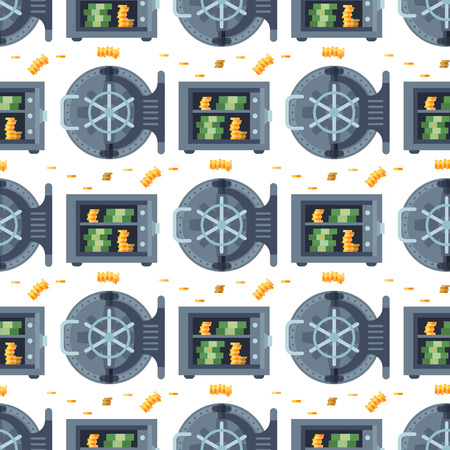 Money safe steel vault door finance business concept safety business box cash secure protection deposit seamless pattern background vector illustration.のイラスト素材