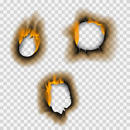 Burnt piece burned faded paper hole realistic fire flame isolated page sheet torn ash vector illustrationのイラスト素材