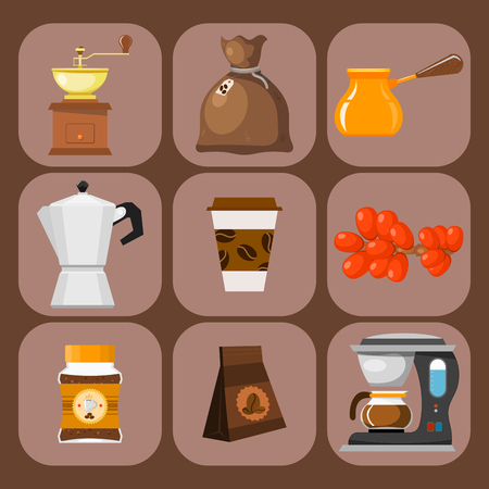 Coffee plantation beans drink cafe coffee-bean cocoa farmer plantation coffeemaker vector illustrationのイラスト素材