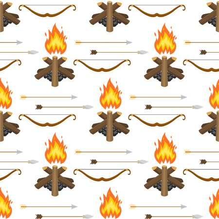 Stone age vector aboriginal primeval historic hunting primitive people weapon seamless pattern background illustration.のイラスト素材
