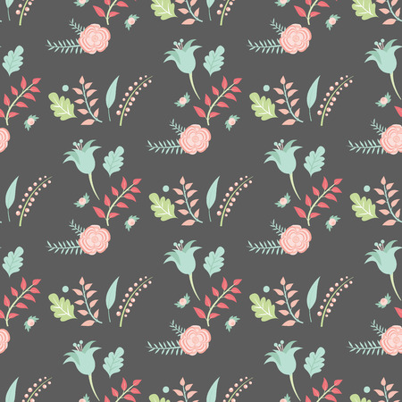 Nature flowers vector hand drawn foliage seamless pattern flat style greeting holidays card illustration beautiful bouquet background.のイラスト素材