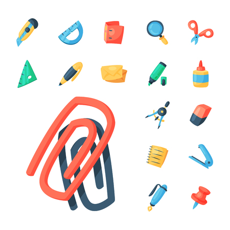 Stationery icons office supply vectorschool tools and accessories set education assortment pencil marker pen isolated on white background illustration.のイラスト素材