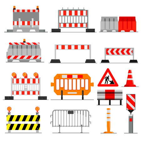 Road barrier vector street traffic-barrier under construction warning roadblock blocks on highway illustration set of barricade detour and blocked roadwork barrier isolated on white background.のイラスト素材