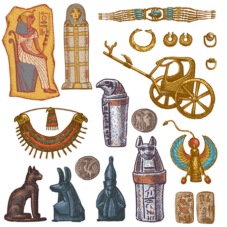 Egyptian Vector Ancient Sarcophagus Pharaoh Jewelry Sphinx Cat Statue Of Egypt Culture Historical Architecture In Illustration Set Of Archeology Collection Isolated On White Background のイラスト素材 ストックフォト 写真素材のstock Foto ストックドット