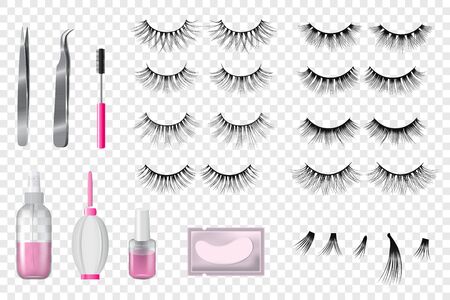 Eyelashes false beauty makeup vector set of isolated beautiful eye-lashes illustration realistic styleのイラスト素材