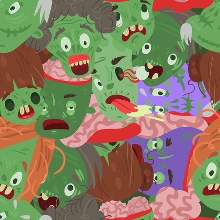 Zombie and Halloween seamless pattern vector illustration. Cartoon characters evil monsters wallpapers.のイラスト素材