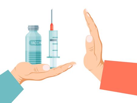 Refusal of the concept of medical vaccination. Stop medical injection vector illustration. Refuse vaccine medication.のイラスト素材