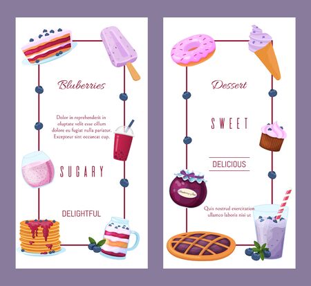 Menu for sweet blueberry dessert. Icon, poster and banner concept berry dessert.のイラスト素材