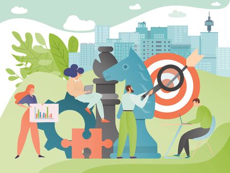 Business team strategy vector illustration. Teamwork strategic decisions. Businessmen cooperation. People partnership.のイラスト素材