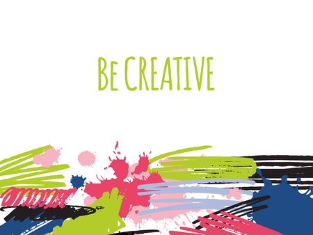 Be creative text phrase, abstract web pattern colorful brush, flat vector illustration. Concept design artistic drawn paintbrush and paint.のイラスト素材