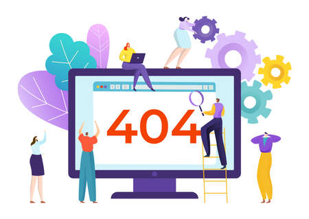 Error page, not found search at computer vector illustration. Internet flat website, 404 network...