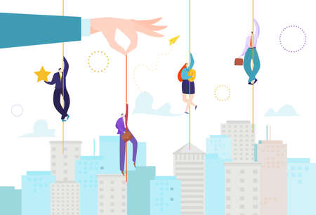 tSuccess effort in challenge for manager career achievement, hanging on rope vector illustration. Opportunity in competitionのイラスト素材
