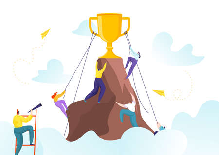 Success career achievement and successful leadership winner vector illustration. Corporate gold goal, trophy for manager employee.のイラスト素材