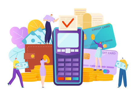 Online banking credit money, transaction payment in bank vector illustration. Pay in finance...