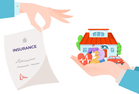 Insurance service, security policy, business protection concept, design cartoon style vector illustration, isolated on white.のイラスト素材