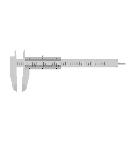Gray vernier caliper flat design isolated on white. Precision measuring tool in metric. Engineering and mechanical tool vector illustrationのイラスト素材