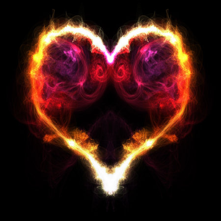 abstract fire heart on a black background. fractal for designの写真素材