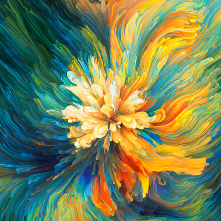 Colorful cheerful floral painterly background with color splashesの素材