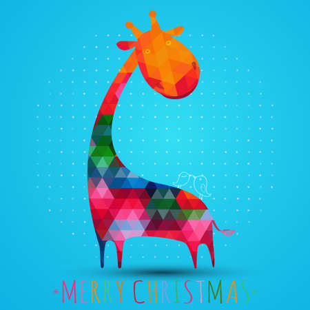 colorfull christmas greeting card with giraffeのイラスト素材