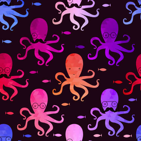 seamless pattern with octopus and fishes  Colorful mosaic backdrop  background  seamlessly tiling  のイラスト素材
