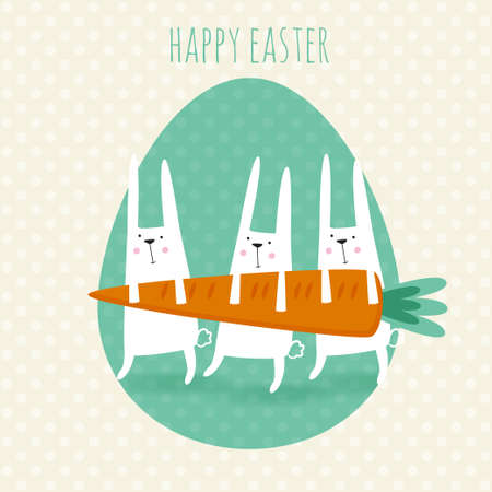 Happy easter greeting card  Vector illustration with cute rabbits and carrot のイラスト素材