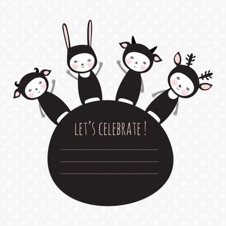 greeting  card with funny kids  monsters  party invitationのイラスト素材