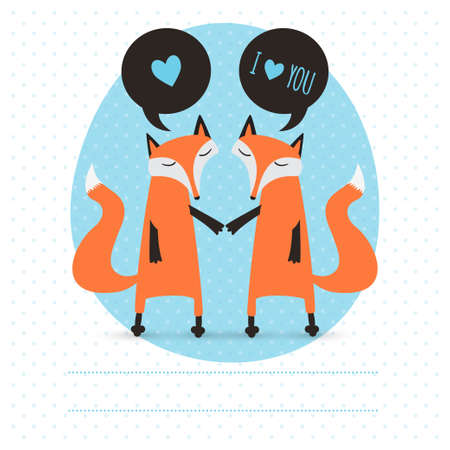 Romantic greeting card with fox. I love you.のイラスト素材
