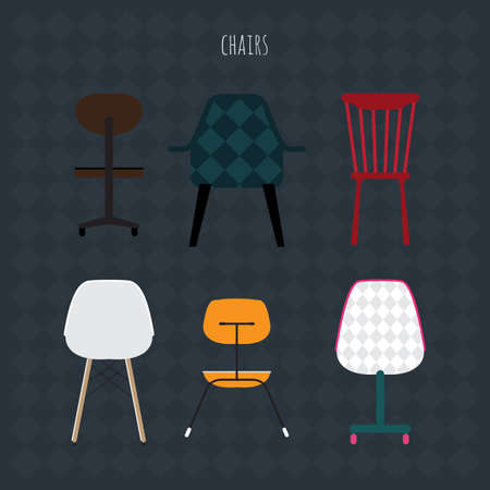 Set of colorful chairs. Vector flat illustration. Interior illustration.のイラスト素材