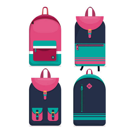Set of 4 urban backpacks  icons. Flat style.のイラスト素材