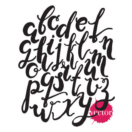 Ink vector letters isolated on white background.Handwritten alphabet, ink hand lettering. Hand drawn lowercase letters. Modern brush lettering.のイラスト素材