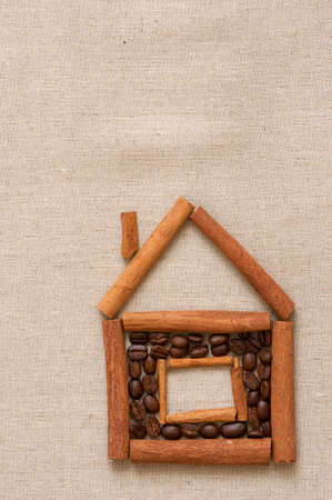 House made of cinnamon sticks and coffee beansの写真素材