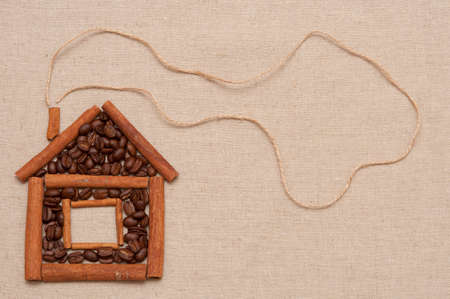 House made of cinnamon sticks and coffee beansの写真素材