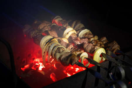Shish kebab on live coals, light brushの写真素材