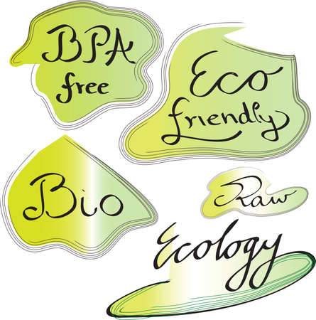 Set of icons with text bio, eco friendly, ecology, raw, BPA free on the white background.のイラスト素材