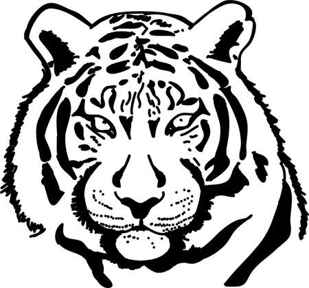 Tiger head vector icon for web, mobile and infographics. Vector illustration of black and white.のイラスト素材