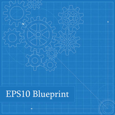 Blueprint with Drawn Gearsのイラスト素材