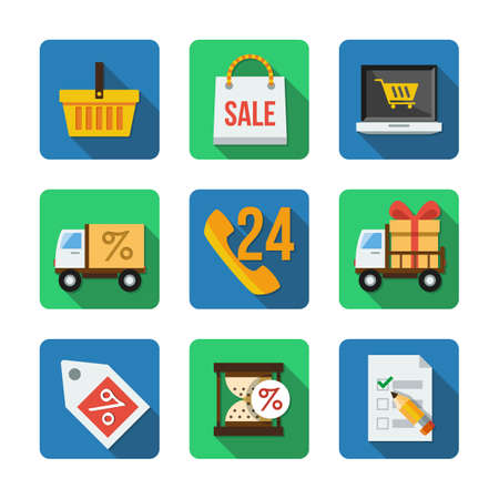 Nine different square icons in a flat styleのイラスト素材