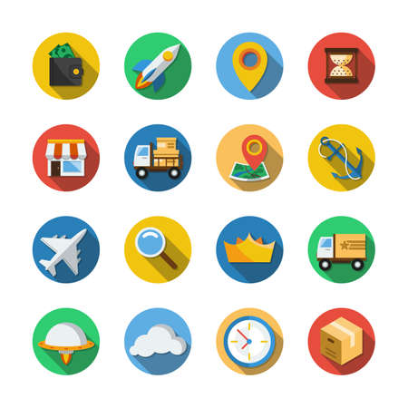 Sixteen different round icons in a flat styleのイラスト素材