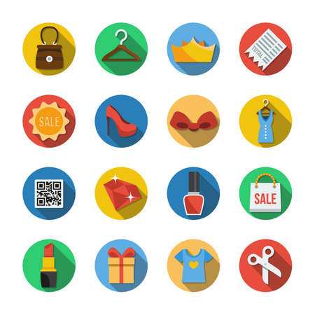 Sixteen different round icons in a flat styleのイラスト素材