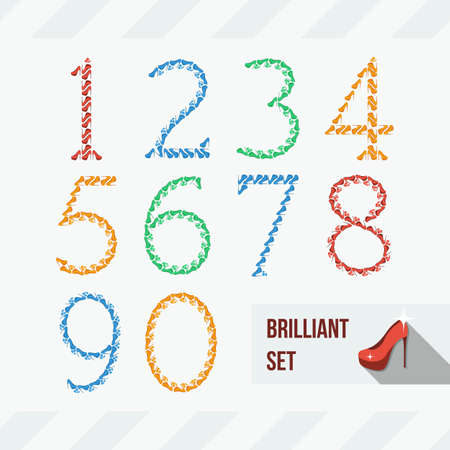 Set of numbers of shoes and shiny gemsのイラスト素材