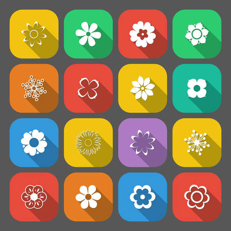 Set of floral buttons in a flat style with long shadowsのイラスト素材
